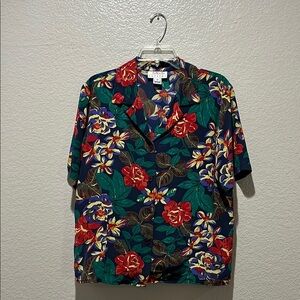 Vtg 90's Talbots Petites Colorful Silk Hawaiian Style Short Sleeve Shirt Sz 14P